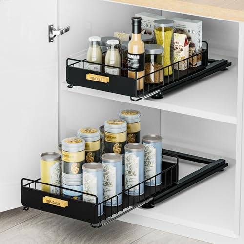 Under Sink Organizer, 2 Packs Under Sink Organizers and Storage, Slide Out Pull Out Cabinet Organizer Shelf with Metal Drawers for Kitchen Bathroom Pantry, Black - color: Black, size: 2 Pack Single Layer
