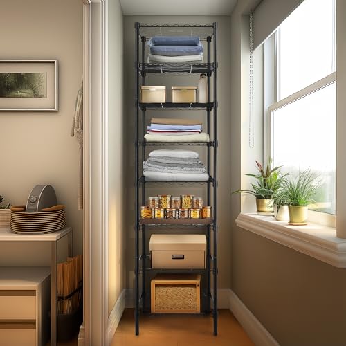 Finnhomy Heavy Duty 8 Tier Wire Shelving, 18x18x78.8 inches 8 Shelves Storage Rack with Thicken Steel Tube, Pantry Shelves for Storage, Adjustable Metal Shelving Unit, NSF Certified, Black - size: 78.8"H-Black
