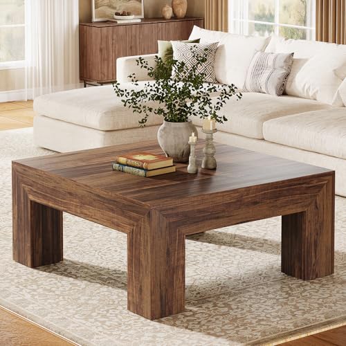 Tribesigns 39.4-Inch Square Coffee Table for Living Room, Farmhouse Center Cocktail Tea Table with Sturdy Wooden Legs, Easy Assembly, MDF, Dark Brown - color: Dark Brown