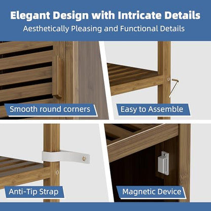 HITNET Bathroom Cabinet, Bamboo Floor Cabinet Freestanding Narrow Storage Unit with Removable Shelves, 6 Tier Tall Cabinet, Walnut - color: Walnut