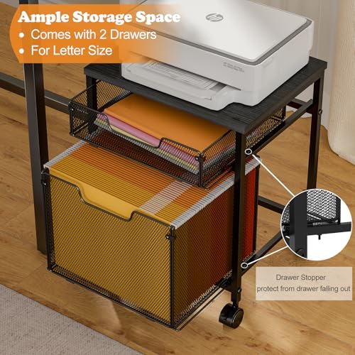 Rolling File Cabinet Cart, Printer Stand with Storage Drawer, Mobile Filing Cabinet on Lockable Wheel, Printer Cart with Hanging File Folder Organizer Beside Under Desk for Office Home(Patent Pending) - color: Black