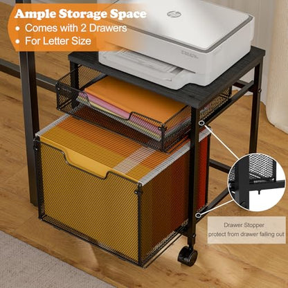 Rolling File Cabinet Cart, Printer Stand with Storage Drawer, Mobile Filing Cabinet on Lockable Wheel, Printer Cart with Hanging File Folder Organizer Beside Under Desk for Office Home(Patent Pending) - color: Black
