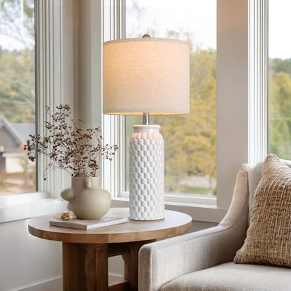 USumkky 27" Ceramic Table Lamps Set of 2 - Modern Farmhouse & Boho Style, Bedside Nightstand Lamps for Bedroom, Living Room End Table Lamps, Small Desk Lamp(White) - color: 27" White-2 Pack