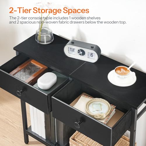 HOOBRO 29.5" Narrow Console Table with 2 Fabric Drawers, Small Entryway Table with 2-Tier Storage Shelves, Sofa Table, Behind Couch Table, for Living Room, Hallway, Black BB71XG01 - color: Black