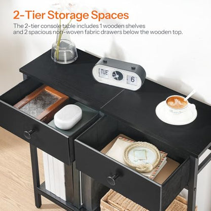 HOOBRO 29.5" Narrow Console Table with 2 Fabric Drawers, Small Entryway Table with 2-Tier Storage Shelves, Sofa Table, Behind Couch Table, for Living Room, Hallway, Black BB71XG01 - color: Black