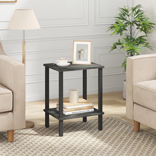 TUTOTAK End Table, Set of 2, Side Table, Nightstand, 2-Tier Storage Shelf, Sofa Table for Small Space, Living Room, Bed Room, Charcoal Grey TB01BY035(2PCS) - color: Charcoal Grey