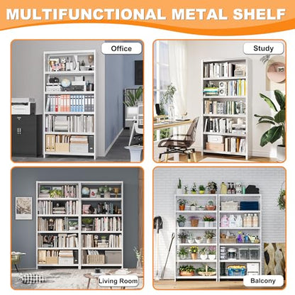 VASAAOSD 5 Tier Book Shelf, 69.3" Tall White Bookshelves, Open Metal Bookshelf, Toolless Assembly White Shelves for Home Office, Living Room, Study - color: White, size: 3 Tier