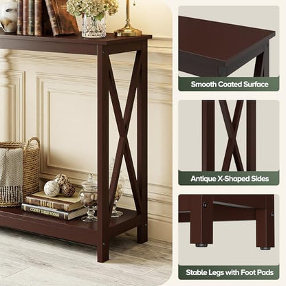 ZENY Console Table, Entryway Table, Narrow Sofa Table with 2-Tier Shelves, Entrance Table for Living Room, Hallway, Foyer (Brown) - color: Brown, size: 39.4"W