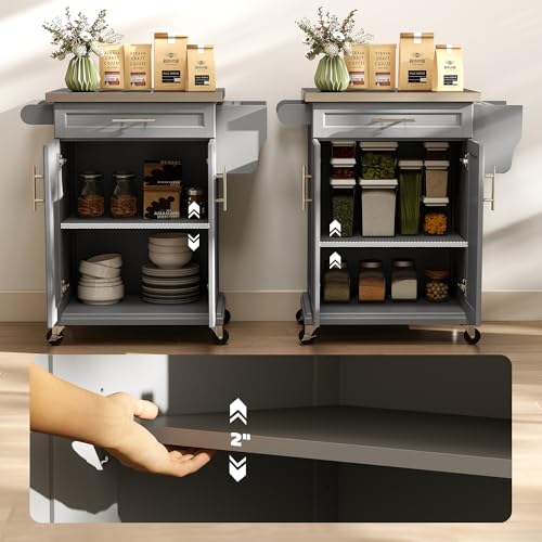 HOMCOM Kitchen Island on Wheels, Rolling Kitchen Cart with Stainless Steel Countertop, Drawer, Towel Rack and Spice Rack, Utility Storage Trolley, Gray - color: Grey