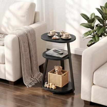 Kalrin Side Table, Small End Table with Metal Frame, 3-Tier Bedside Tables, Round Side Tables for Living Room Bedroom Couch Bathroom, Oval, Pure Black - color: Pure Black