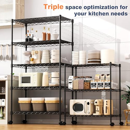 3-Tier Wire Shelf Rack,24" Dx14 Wx 30" H,Wire Metal Shelving with Lockable Wheels,Height Adjustable Storage Standing Shelves for Kitchen,Living Room,Laundry,Office,Pantry,Studio,Black - size: 3-Tier,24"x14"x30"(WxDxH)