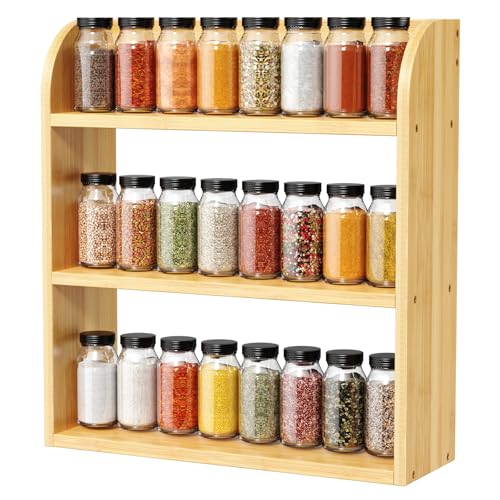 ROMGUAR CRAFT 3 Tier Bamboo Spice Rack, Countertop or Wall Mounting Wood Spice Jars Organizer Shelf for Kitche, Pantry (Natural) - color: Natural, size: 3 Tier