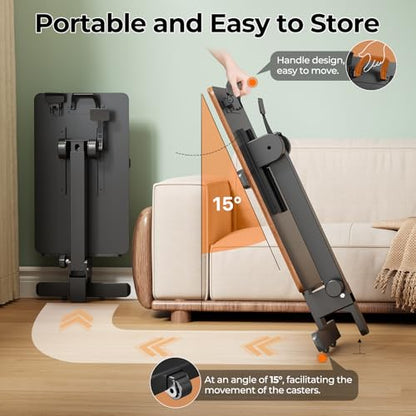 Foldable Mobile Standing Desk, 27 Inch Small Rolling Laptop Cart Height Adjustment, 90° Tiltable Bedside Table, No Assembly Needed Portable Computer Workstation, Dark Wood - color: Dark Wood