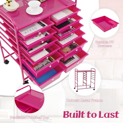 Moccha 12-Drawer Rolling Storage Cart - Utility Cart on Wheels with Lockable Casters for Craft Art Supply Paper Salon, Mobile Drawer Carts for Classroom Teacher School Office (Hot Pink) - color: Hot Pink, style: 12 Drawers
