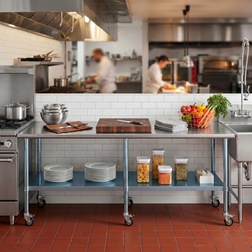 AmGood 84" Long x 24" Deep Stainless Steel Table with Casters - size: 84" Long x 24" Deep