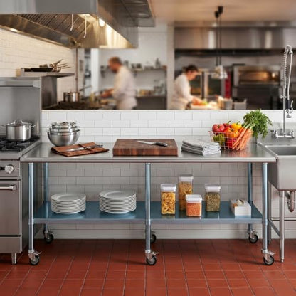 AmGood 84" Long x 24" Deep Stainless Steel Table with Casters - size: 84" Long x 24" Deep