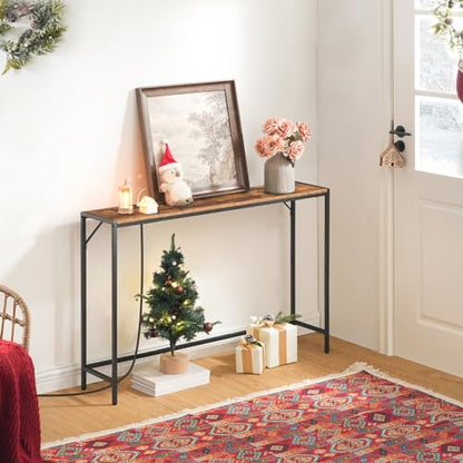 MAHANCRIS Console Table, Narrow Sofa Table, 43.7” Entrance Table with Power Station, Behind Couch Table, Simple Style, for Living Room, Hallway, Entryway, Foyer, Rustic Brown and Black CTHR112E01 - color: Rustic Brown, Black