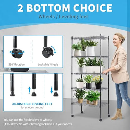 Simple Deluxe 5-Tier Storage Shelves, 29.92" W x 13.78" D x 65 "H Adjustable Heavy Duty Wire Shelving, 1250 Lbs Loading Capacity, Black - color: Black, size: 5-Tier, 30"W x 14"D x 65"H