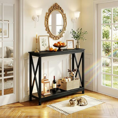 ZENY Console Table, Entryway Table, Narrow Sofa Table with 2-Tier Shelves, Entrance Table for Living Room, Entryway, Hallway, Foyer (Black, 11.8" D x 39.4" W x 31.6" H) - color: Black, size: 39.4"W