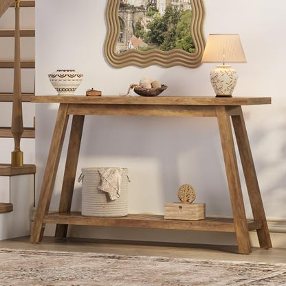 47.2" Farmhouse Entryway Table, 2-Tier Modern Wooden Console Sofa Table with Open Storage, Long Narrow Accent Table for Entrance, Foyer, Hallway, Living Room & Behind Couch (Brown)