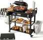 Grill Cart for Blackstone Griddle, Foldable Outdoor Grill Table with Wheels for Ninja, Pizza Oven Stand Grill Stand Fit 17 or 22 Inch Tabletop Griddle, Portable BBQ Prep Station with Tool Hooks