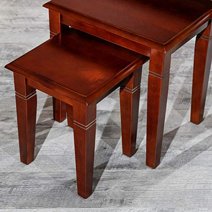DTY Indoor Living 3-Piece Nesting Tables - Wooden Table Set of 3 for Living Room - Stackable Tables with Sleek Cherry Finish for Stylish and Space-Saving Home Furniture - color: Golden Design/Cherry Finish