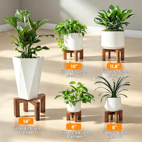 Vigordream Plant Stand, Indoor/Outdoor Wood Plant Holder, Single Flower Pot Stand, Sturdy Planter Stand (Walnut, Fit 8-15inch pots) - size: Fit 8-15inch pots