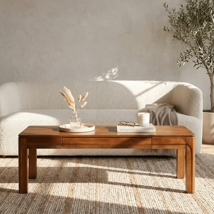 NTC Flow Modern Wooden Rectangle Coffee Table with Hidden Drawer – Waterproof & Heat Resistant, Dark Walnut - color: Dark Walnut, size: 47 Inch, style: Coffee Table