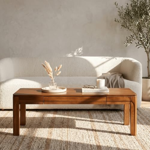 NTC Flow Modern Wooden Rectangle Coffee Table with Hidden Drawer – Waterproof & Heat Resistant, Dark Walnut - color: Dark Walnut, size: 47 Inch, style: Coffee Table