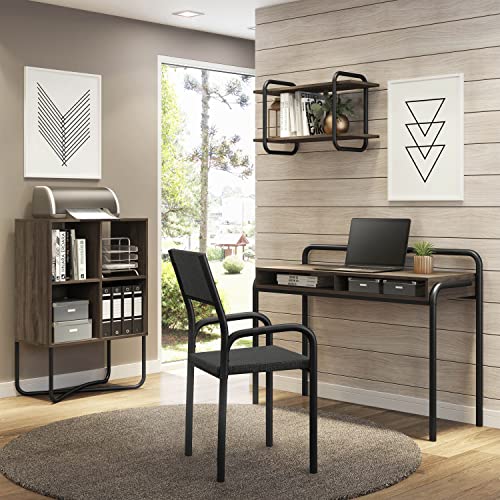 Techni Mobili Modern Office Desk with Storage - 46 Inch Classic Writing Table with 2 Open Shelves for Easy Access - Industrial Walnut Desk with Scratch Resistant Steel Frame Allure Collection | 46 Inch modern writing desk with 2 open shelves, scratch‑resi