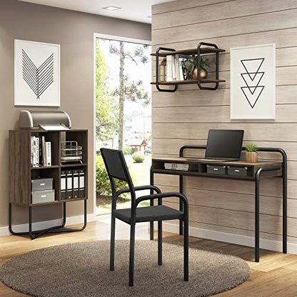 Techni Mobili Modern Office Desk with Storage - 46 Inch Classic Writing Table with 2 Open Shelves for Easy Access - Industrial Walnut Desk with Scratch Resistant Steel Frame Allure Collection | 46 Inch modern writing desk with 2 open shelves, scratch‑resi