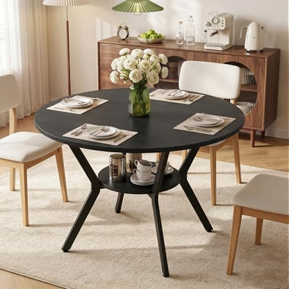 Miereirl 42.13" Round Dining Table for 4, Modern Kitchen Table with Open Storage Shelf, Wood Dining Table for Dining Room, Apartment, Small Spaces - color: Black
