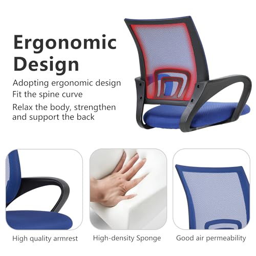 BestOffice Ergonomic Office Chair | Mid-Back Swivel Desk Chair | Dark Blue | with Lumbar Support, Adjustable Height & Breathable Backrest | Sponge Seat & Rolling Wheels | for Home, Office | Pack of 1 - color: Dark Blue, style: pack of 1