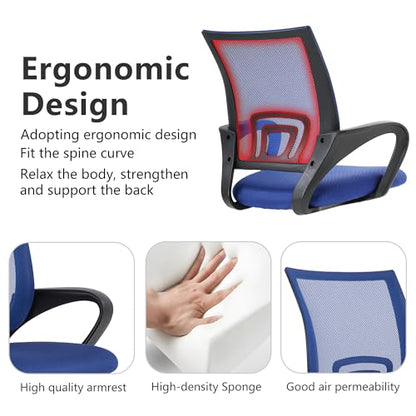 BestOffice Ergonomic Office Chair | Mid-Back Swivel Desk Chair | Dark Blue | with Lumbar Support, Adjustable Height & Breathable Backrest | Sponge Seat & Rolling Wheels | for Home, Office | Pack of 1 - color: Dark Blue, style: pack of 1