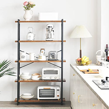 HCHQHS Bookshelf, 5-Tier Industrial Bookcase, Rustic Open Book Shelf, Freestanding Tall Bookshelves with Metal Frame - color: Rustic Brown, size: 5-Tier (35.8"W x 65.7"H)