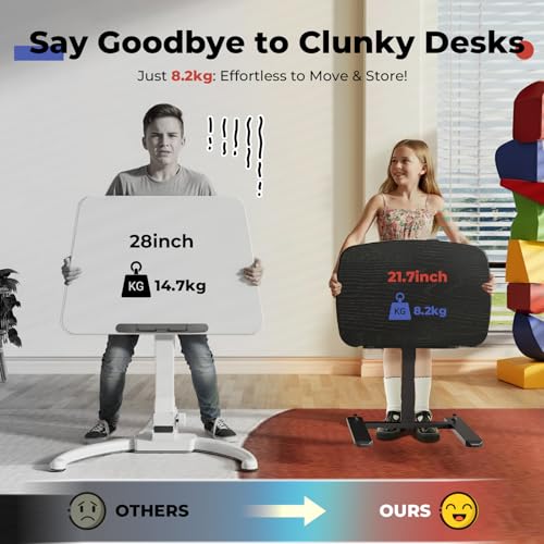 JOY worker Low Height 90° Foldable Standing Desk, Small Mobile Laptop Desk | Height Adjustable TV Tray Table, 21.65" Black MDF Tilt Board, Rolling Desk with Low Base & Hidden Casters, Couch Bed Home Use - color: Black