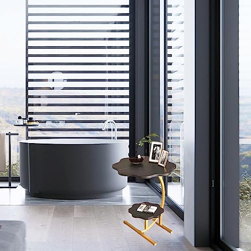 2 Layers Flower Shape Marble Texture Small C-Shaped Side Table,Snack SideTable, End Table for Sofa Side Table,Bedside Table for Living Room Kitchen Garden Bedroom - color: Black+gold