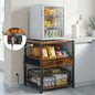 DreamDashio Mini Fridge Stand with Outlet & 3-Tier Rolling Cart, Switchable-Side Power Hub with Storage Drawer & Basket for Microwave, Beverage Cooler, Kitchen, Dorm & Office