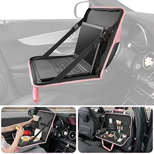 JOYTUTUS 3 in 1 Steering Wheel Eating Tray (Pink), Car Back Seat Laptop Desk, Multifunctional Office Bag Car Work Table for Writing, Car Organizer for Kids, Commuters, Family - color: Pink, size: Large