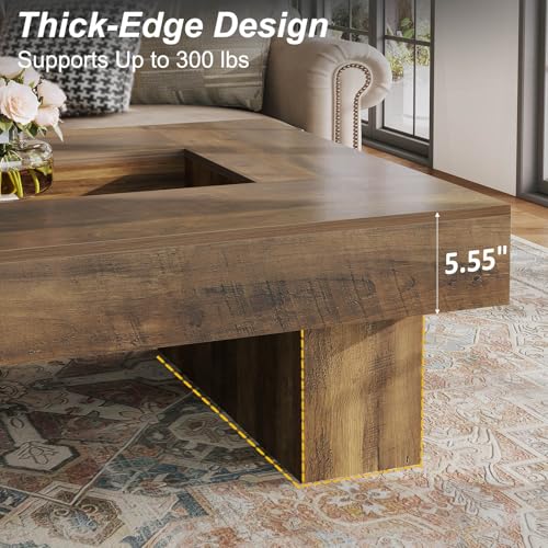 LVB Coffee Table, Modern Wood Led Living Room Table with Storage, Farmhouse Large Rectangle Center Table with LED Light, Unique Wide Low Tea Table for Living Room Home Office, 47.24 in, Rustic Oak - color: Rustic Oak