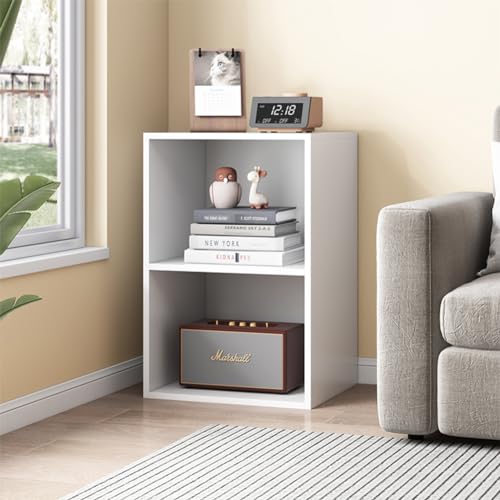 NELYE 2 Tier Open Shelf Bookcase, 11.81" x 9.53" x 21.26" in, White | Fits Books, Decor, Toys, Sturdy MDF Resists Wobble, Scratch-resistant, Easy Clean, For Living Room and Bedroom - color: White, size: 2-Tier