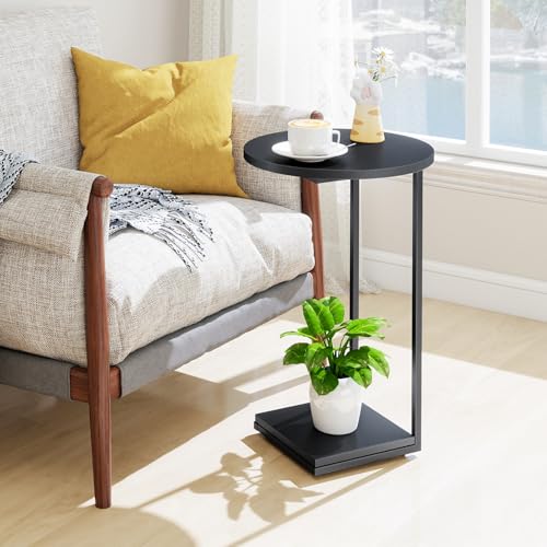 HDANI C End Table,Couch Table That Slide Under,Small Sofa Side Table in Living Room,Bedroom,Black - color: Black, size: Round
