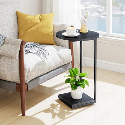 HDANI C End Table,Couch Table That Slide Under,Small Sofa Side Table in Living Room,Bedroom,Black - color: Black, size: Round