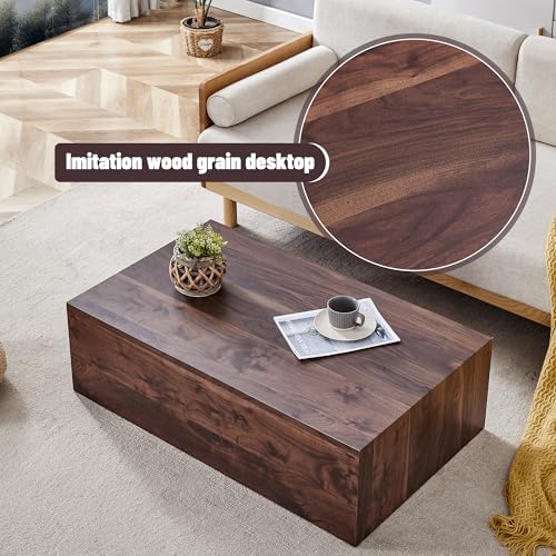 39" Rectangular Compact Coffee Table,Small Cube End Table,Modern Side Table with Stylish Wood Grain Pattern,Minimalist Accent Table for Living Room,Office,Apartment,Nightstand(Walnut,39") - color: Walnut,39.9"