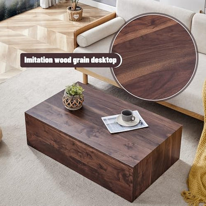 39" Rectangular Compact Coffee Table,Small Cube End Table,Modern Side Table with Stylish Wood Grain Pattern,Minimalist Accent Table for Living Room,Office,Apartment,Nightstand(Walnut,39") - color: Walnut,39.9"