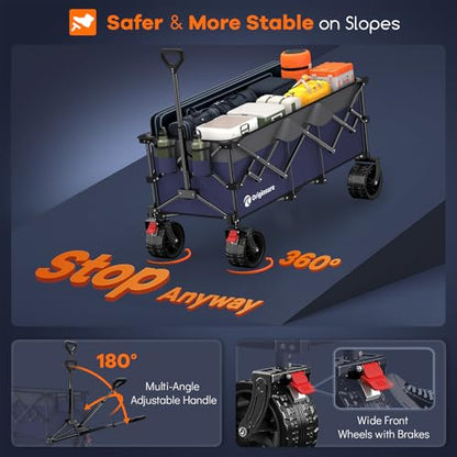 Originsure 300L Foldable Beach Wagon Cart with Big Wheels, 560lbs, Purple | 48" Folding Utility Wagon,7" All-Terrain Wheels,Heavy Duty Frame,Compact&Space-Saving,for Camping,Sports,Grocery,Garden - color: Grey&purple