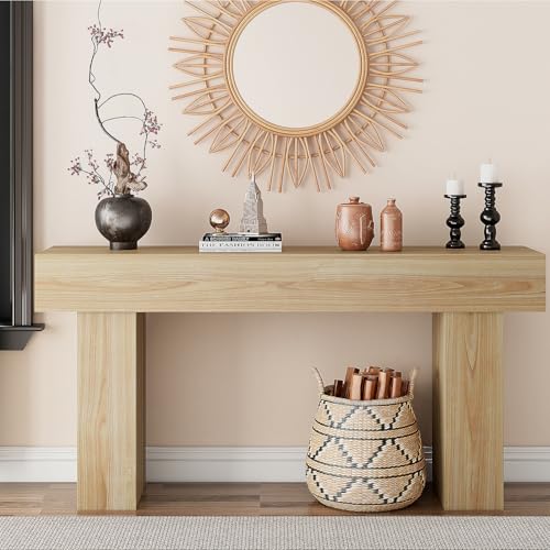 knoworld 63 Inch Long Console Table for Entryway, Farmhouse Wood Rectangular Sofa Table Behind Couch Table, Narrow Entryway Table for Living Room, Entrance, Hallway, Foyer, Easy Assembly (Natural) - color: Natural