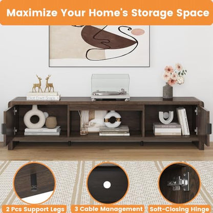 TV Stand with Storage and 8 Cube Bookshelf with 4 Doors for Living Room Bedroom (Dark Walnut)
