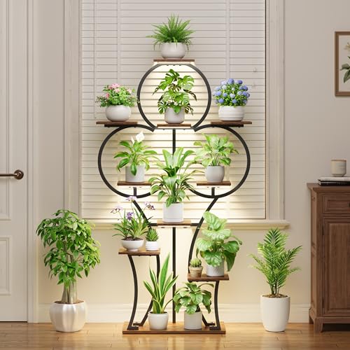 POZILAN Plant Stand Indoor with Grow Lights - 63" Indoor Plant Stands, 10 Tiered Plant Shelf for Indoor Growing, Corner Lighted Plant Shelves for Balcony, Living Room, Patio, Black