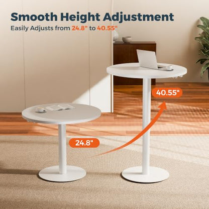 28" Pneumatic Height Adjustable Round Side Table, Gas Lift Pedestal Drink End Table, Small Accent Nightstand for Living Room Sofa Couch, White - color: White, size: 27.56"